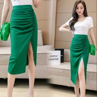 【CW】 2022 New Skirts Womens Office Ladies Skirt Waist Pleated Side Split Female