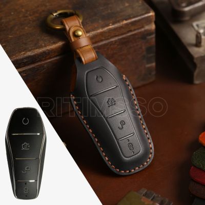 เคสกุญแจรถยนต์หนังแท้ใหม่สำหรับ BYD Atto 3 Han Evan Dolphin 4ปุ่มอุปกรณ์เสริมรถยนต์เคสป้องกันรีโมท