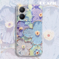 ROAZIC เคส VIVO Y27สำหรับโทรศัพท์5G เคสนิ่มพิมพ์ลายดอกไม้หรูหราปลอกซิลิโคนกากเพชรสีน้ำเงิน