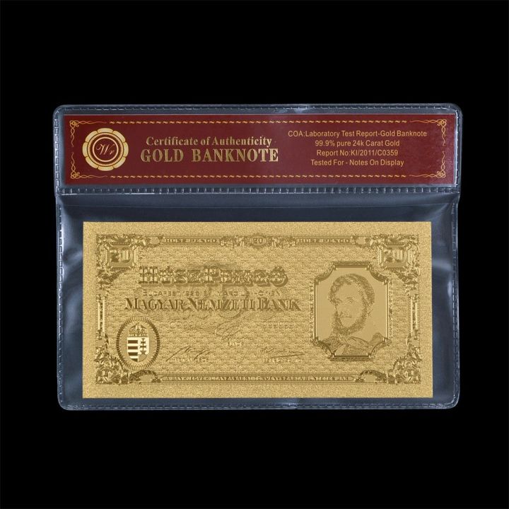เฟื่องฟูในฮังการี1946ปี20สกุลเงินจำลองธนบัตรฟอยล์สีทองฮังการีพร้อมถุงพลาสติกแบบบาง