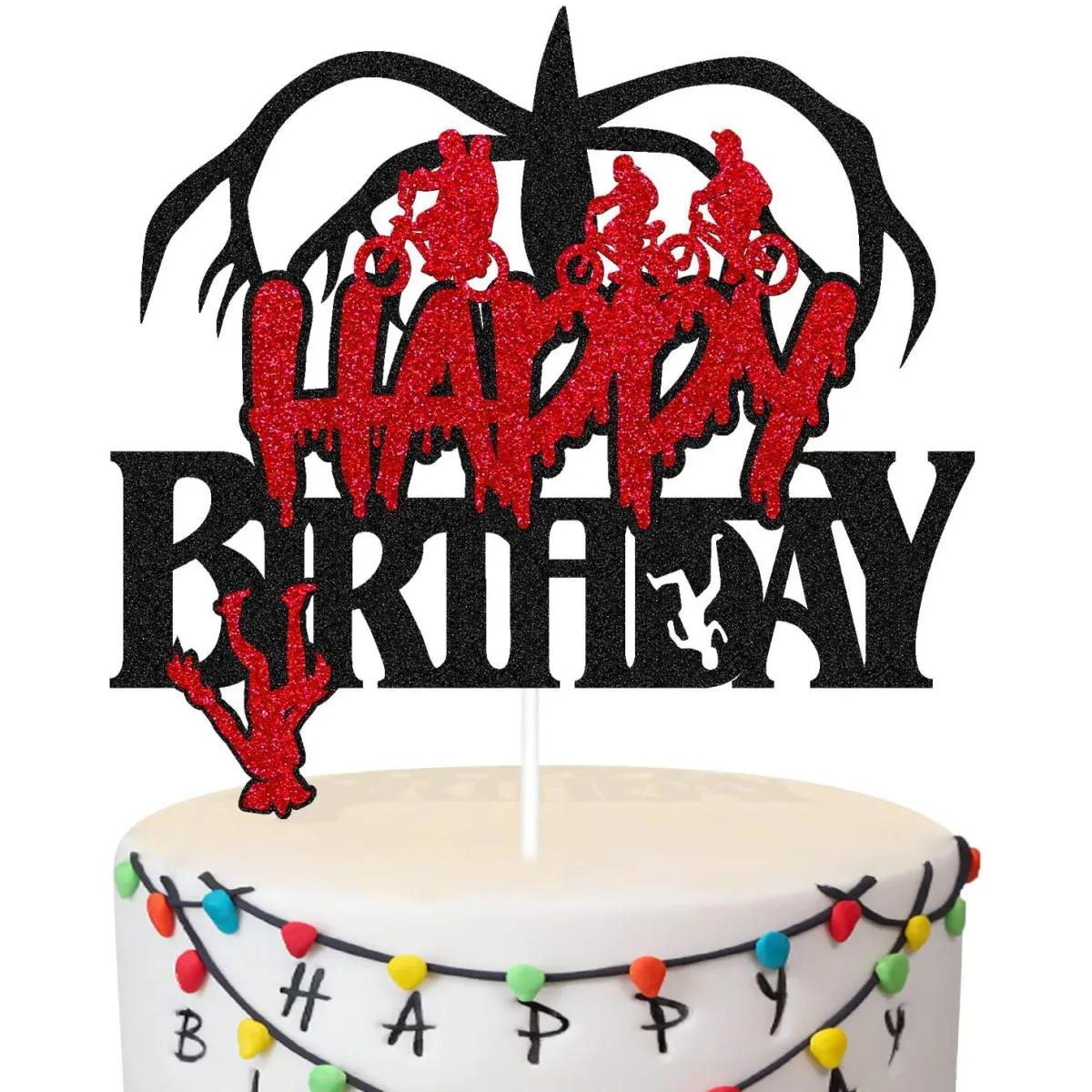 Stranger Things Birthday Cake Topper Kids Boy Girl Happy Birthday Cake Décor for Cartoon Birthday Party Supplies Black Glitter Stranger Things Birthday Cake Topper Kids Boy Girl Happy Birthday Cake Décor for Cartoon Birthday Party Supplies Black Glitter