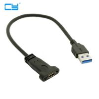 USB 3.1 Type C USB C Female to USB 3.0 A Male Data Cable with Panel Mount Screw Hole 20cm Black