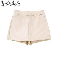 Willshela ผู้หญิงแฟชั่นแข็ง Midi Culottes วินเทจด้านหน้าซิปด้วยปุ่มเอวสูงหญิงเก๋เลดี้กางเกงขาสั้น