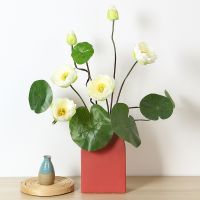 [COD] lotus 6 fake flowers wholesale simulation green plant water lily bouquet leaf photography shooting decoration