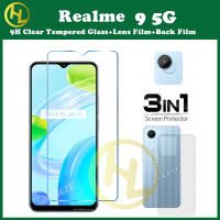 (3in1) สำหรับ OPPO Realme 9 9Pro 4G 5G 9i ฟิล์มปกป้องหน้าจอกระจกเทมเปอร์แบบเต็มหน้าจอ + ฟิล์มด้านหลังคาร์บอนไฟเบอร์ + กล้องฟิล์มเลนส์ Realme 5i 6i 6 5 Pro 8 9 10 5G 4G 8Pro C3 9i 10Pro c11 C12 C15 C17 C20 C20A C21 C25 C25S C25Y C30 C35 C31 C33