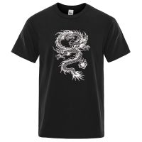 Shirts White Dragon Print Mens T Shirt Hiphop Pure Cotton Tees Korean Harajukua Gildan