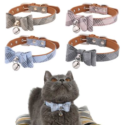[HOT!] Bowtie Cat Collar Charm Safety Break Away Nylon Necktie Collar for Cats Bell Leather Cat Collars Belt Tie Chihuahua Collier Chat