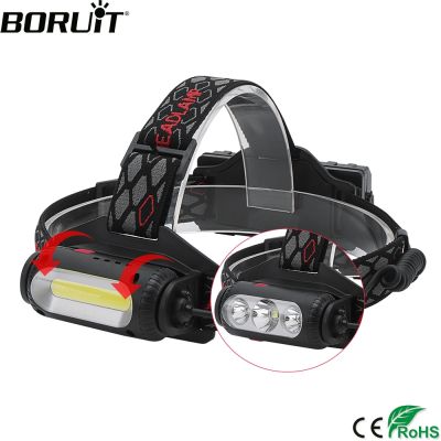 BORUiT H01 LED Headlamp 8-Mode Green Red LED Headlight Rechargeable 18650 Waterproof Head Torch for Camping Hunting