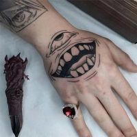 【hot】▩△  Back Big Mouth Eyes Temporary Stickers Tatuagem Masculina Faux Tatouage Fake Tattoos