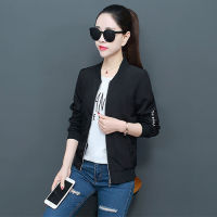 Womens Baseball Jackets Autumn Causal Stand Neck Long Sleeve Windbreaker Coats Solid Loose Zippered Short Jacket Tops Plus Size