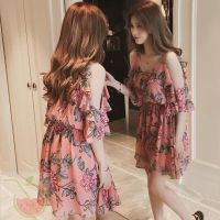 COD SDFGERTYTRRT FAST Womens Mid-length Sling Dress Cold Shoulder Floral V-Neck Flowy Dress for Party Beach Summer