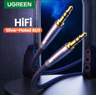 UGREEN HiFi AUX Cable 3.5mm Audio Speaker Cable 3.5 jack For Guitar Silver-plated Braided Wire Auxiliary Car Headphone Cable