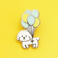 Cartoon Childlike Balloon Little White Dog Hard Enamel Pin Kawaii Cute Animal Dog Metal Brooch Accessories Fashion Badge Jewelry