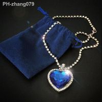 Titanic Heart of Ocean Blue Love Forever Pendant Necklace Velvet Bag