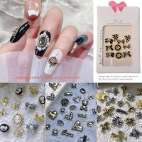 【hot sale】 ◐ B50 50PC Crow Heart Retro Nail Art Accessories / Punk Dark Nail Art Accessories / Pearl Bow Nail Art Accessories Set