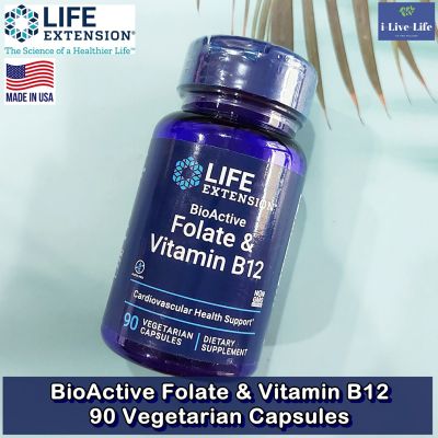 โฟเลต และ วิตามินบี 12 BioActive Folate &amp; Vitamin B12, 90 Vegetarian Capsules - Life Extension #Folic โฟลิค โฟลิก