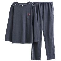 MUJI High quality Yuzhixin spring and autumn pajamas mens pure cotton long-sleeved youth and middle-aged father XL round neck autumn and winter home service suit