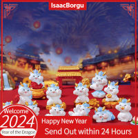 [IsaacBorgu] 2024 CNY Dragon Year มาสคอตมังกรจำลองขนาดเล็กภูมิทัศน์ไมโครตุ๊กตายางความหมายเครื่องประดับนำโชคของตกแต่งเดสก์ท็อปภายในบ้าน2024ของขวัญปีใหม่จีน