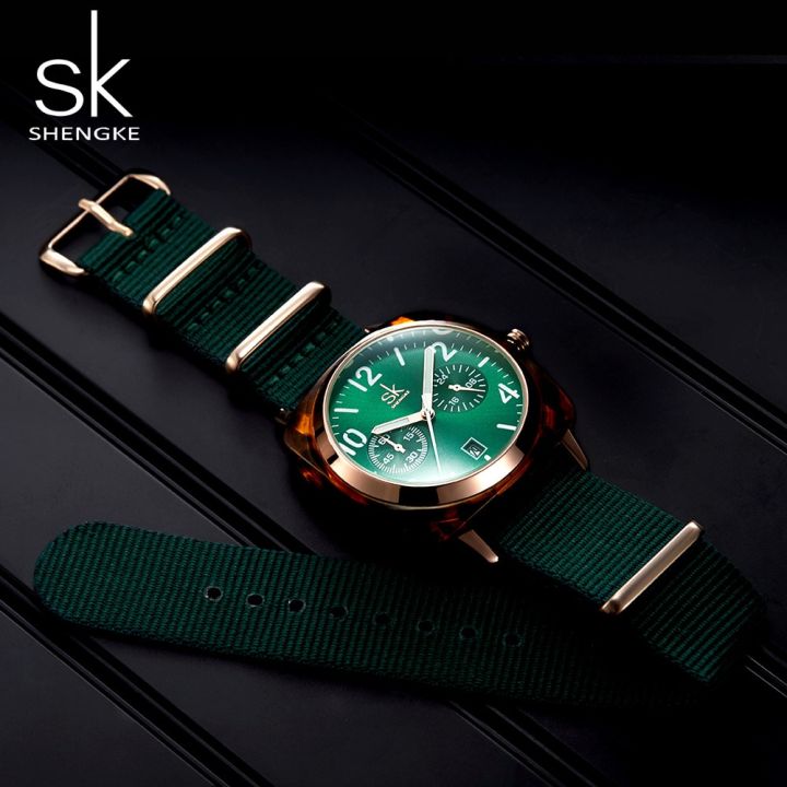shengke-นาฬิกาข้อมือนาฬิกาข้อมือสตรีเข็มขัดไนล่อนเลียนแบบเปลือกหอยสำหรับผู้หญิงนาฬิกากีฬา-relogio-feminino-zegarek-damski