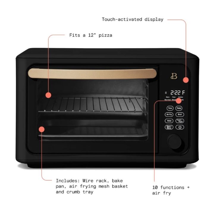 beautiful-6-slice-touchscreen-air-fryer-toaster-oven-black-sesame-by-drew-barrymore