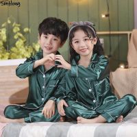 5 7 9 11 13 Years Spring Autumn Full Satin Pajamas Children Sleepwear Kids Night Suit Pyjamas Boys Christmas Pajama Silk Pijamas