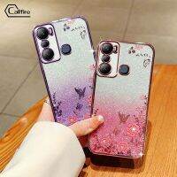 Callfire เคสโทรศัพท์ผงชิมเมอร์สำหรับ infinix Hot 20 Play X6825 แบบดอกไม้ผีเสื้อ จากซิลิโคนหรูหราป้องกันการตกผิวนอกแบบนิ่ม