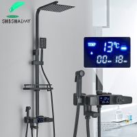 Brass Thermostatic Shower Faucet Set Digital Display Bathroom Shower Faucet Black Shower Faucet Thermostatic Rain Shower Colum