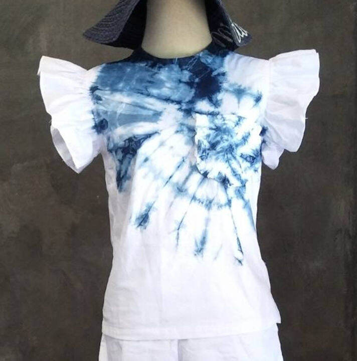 laanta-เสื้อแขนระบาย-มัดย้อมคราม-indigo-tie-dye