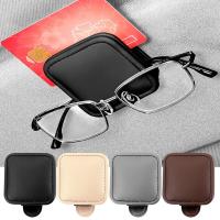 Car Sunglass Holder Magnetic PU Leather Visor Sunglasses Clip With Back Clamp Eyeglass Hanger Card Ticket Holder Stand For Auto Eyewear case