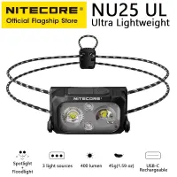 NITECORE NU25 UL USB-C ไฟหน้าชาร์จได้400สปอตไลท์ลูเมนฟลัดไลท์3แหล่งกำเนิดแสงสำหรับนักเดินทางการวิ่งการเดินป่า