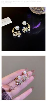 [COD] Korean niche design pearl flower earrings 2022 new trendy light luxury silver needle stud for womenTH