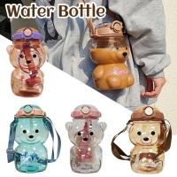 Cute Bear Water Bottle Large-capacity Plastic Cup Outdoor Bottle Portable Water Strap Straw With L0K8