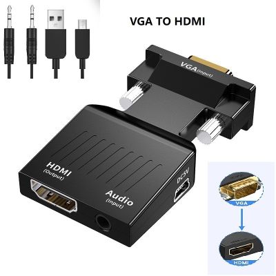 Adaptor konverter VGA ke HDMI kompatibel dengan kabel Audio 3.5mm untuk komputer Laptop Output ke HDTV Monitor proyektor
