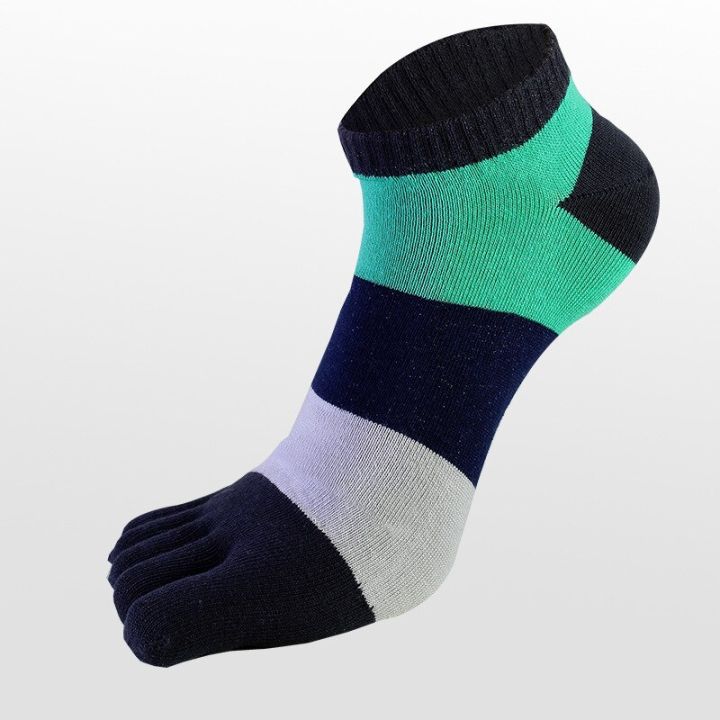 ถุงเท้าคอตตอนหุ้มข้อสำหรับผู้ชายถุงเท้าข้อ5นิ้วถุงเท้าวัยรุ่นลำลองสีสันสดใสไร้ลายระบายอากาศ