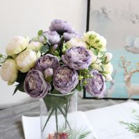 5 Heads Artificial Flowers Peony Bouquet Tea Rose Silk Fake Flowers for DIY Living Room Home Garden Wedding Decoration