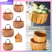 YESMILE พร้อมที่จับ ตะกร้าเก็บของในครัว ของตกแต่งบ้าน ไม้สำหรับไม้ ตะกร้าไม้ทอมือ ของขวัญสำหรับเด็ก ห้องนั่งเล่นในห้องนั่งเล่น ตะกร้าแขวนผนัง