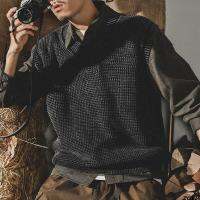 เสื้อกล้ามถักทรงหลวมแบบอเมริกัน V เสื้อเชิ้ตคอปกผู้ชาย + เสื้อสเวตเตอร์ฤดูใบไม้ร่วงและฤดูหนาวสไตล์อังกฤษรุ่นเฮฟวี่เวทชุดผู้ชายย้อนยุค