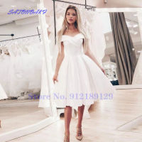 White Satin Short Wedding Dresses Off The Shoulder Knee Length Bridal Gowns Vestidos De Novia Robe Mariee Sukienka Online Shop