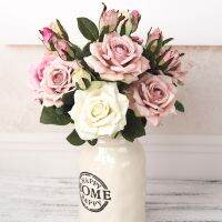 hot【cw】 NEW beautiful big rose branch artificial silk flowers home wedding decoration retro autumn large roses white fake decor