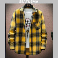 SEATUEMA เสื้อลายสก๊อตใหม่ผู้ชายแขนยาวเยาวชนสบาย ๆ หลวมเวอร์ชั่นเกาหลีเสื้อแฟชั่นแฟชั่นหล่อร้อยเสื้อ