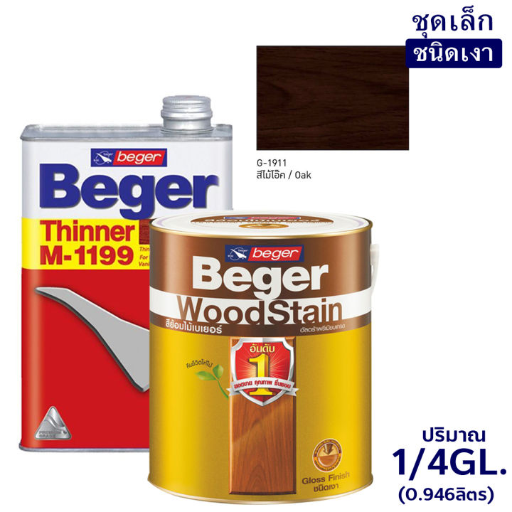 Beger WoodStain สีย้อมไม้เบเยอร์ (ชนิดเงา) พร้อมทินเนอร์ผสม Beger M-1199 (1/4GL.)ชุดเล็ก พร้อมใช้งาน มีหลายสีให้เลือก