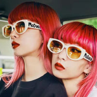 Fashion Oval MC OUEEN Letters Sunglasses for Women Man Retro Wide Leg Beige Female Eyewear UV400 Driving Shades Glasses