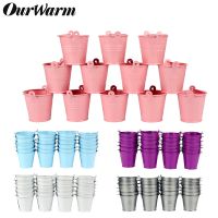 OurWarm 50pcs Wedding Party Favors Metal Tin Candy Gift Box Plant Flower Bucket Pots Kids Souvenir Baptism Party Decoration