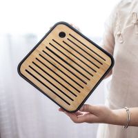 Square Simple Dry Soak Tea Tray Eco-Friendly Wooden Drainage Water Storage Board Cables