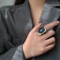 CHUIQISHOP ชุดเรซิ่นเครื่องประดับย้อนยุคแนวแฟชั่นผู้หญิงแหวนทรงเรขาคณิตอัลลอยหลากสีแหวนใส่นิ้วดัชนีหิน