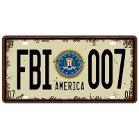 FBI 007 Retro License Plates Vintage Car Metal Tin Plate Pub Metal Tin Signs Garage Iron Painting Plaque15x30cm