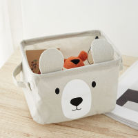 Cartoon Ear Bear Desktop Square Box Toy Sundries Cotton Linen Cosmetic Underware Storage Box for Office Home Organizer Storage