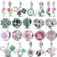 925 Sterling Silver Flower Charms Spring Series Bead Daisy Clover Bird Butterfly Dangle Fit Original Pandora Bracelet Jewelry