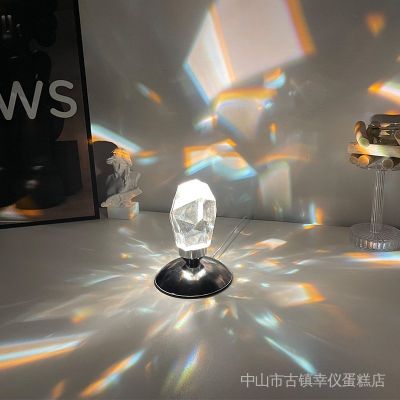 ❏☇ ins New Influencer Light Shadow k9 Crystal Diamond Table Lamp Bedroom Bedside Luxury Atmosphere Night RGBW Colorful Remote Control USB Socket