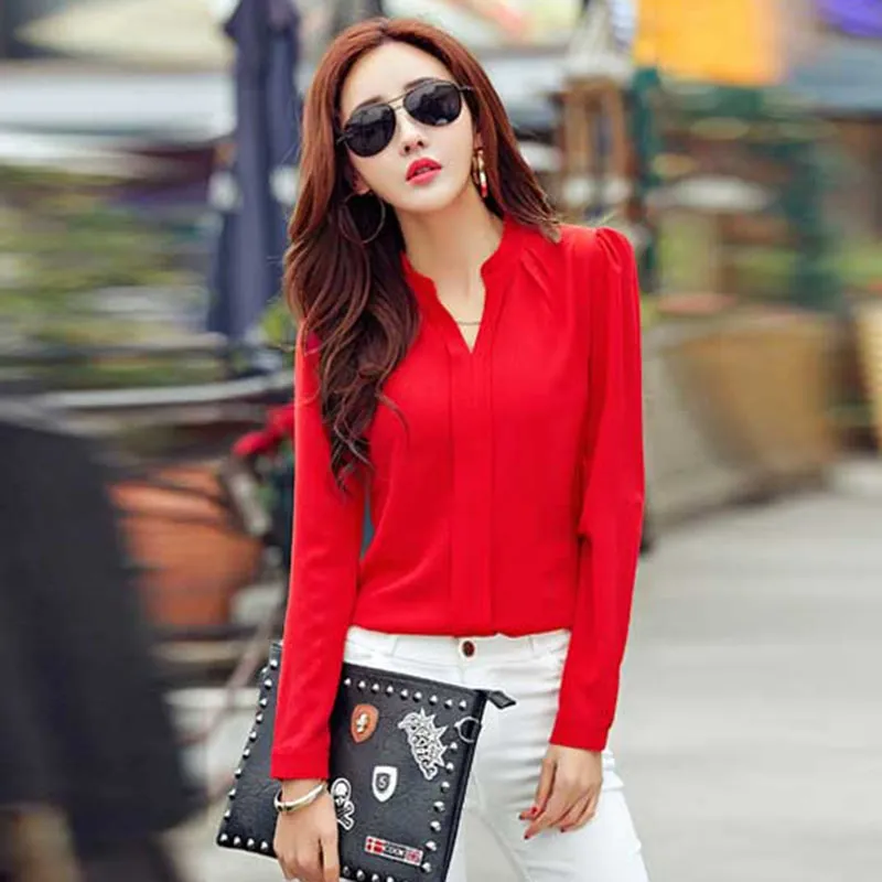 Elegant Office Women Shirt Red, Korean Fashion Red Shirt